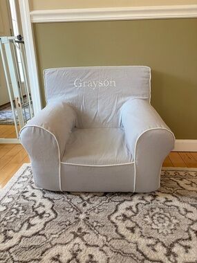 Pottery Barn Anywhere Chair Slipcover - Gray W/ White Piping - Grayson